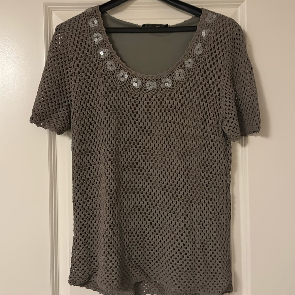 Lined khaki or army green crochet sweater. Size M